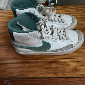 White and Green High-Top Nike Dunk Sneakers